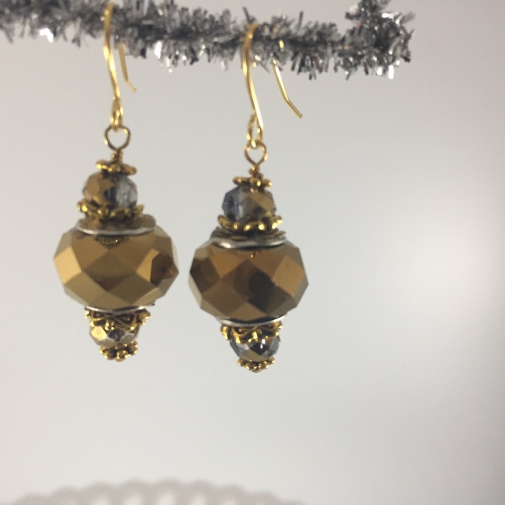 Handmade Earrings Gold Glass Plated New - Picture 3 of 4